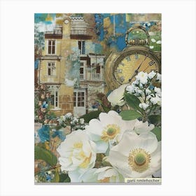 White Flowers Scrapbook Collage Cottage 3 Canvas Print
