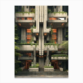 Brutalist Architecture Pixel Art 3 Canvas Print
