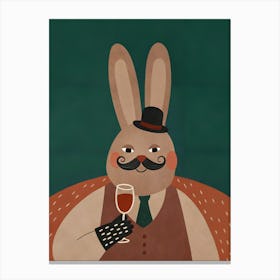 Hare Bunny With Glass Of Wine Canvas Print