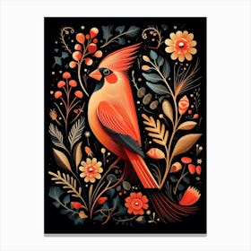 Folk Bird Illustration Northern Cardinal 4 Canvas Print