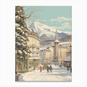 Vintage Winter Illustration St Moritz Switzerland 2 Canvas Print