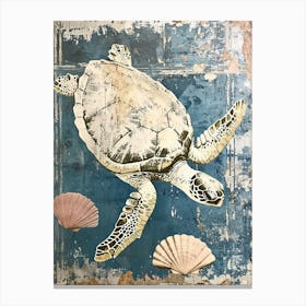 Sea Turtle & Shells White Collage Canvas Print