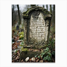 Frontal View Of A Weather Beaten Gravestone Detailing The Worn Engravings Of The Departed Soul Indi (5) Canvas Print