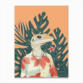 Lizard In A Floral Shirt Modern Colourful Abstract Illustration 5 Canvas Print