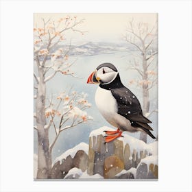 Winter Bird Painting Puffin 1 Canvas Print