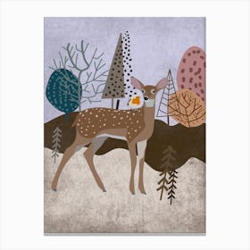 Deer Robin Animal Poster Tree Canvas Print