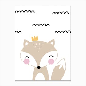 Scandi Beige Fox With Crown Zig Lines Canvas Print