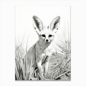 Fennec Fox In A Field Pencil Drawing 2 Canvas Print
