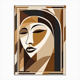 Patch Quilting Abstract Face Art with Earthly Tones, American folk quilting art, 1394 Canvas Print