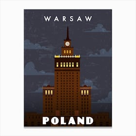 Warsaw, Poland — Retro travel minimalist poster Canvas Print