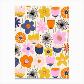 Blooming Scandinavian Retro Flowers Soft Multicolor Canvas Print