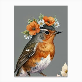 Robin With Flower Crown Style3 Watercolor Canvas Print