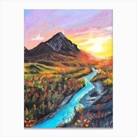 Sunset In The Mountains with river Canvas Print