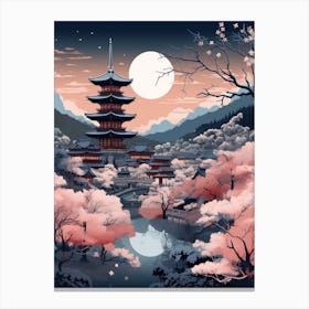 Winter Travel Night Illustration Kyoto Japan 2 Canvas Print