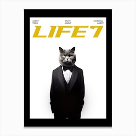 Life 7 James Bond Inspired - cat, cats, kitty, kitten, cute, funny, animal, pet, pets Canvas Print