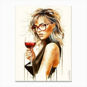 Elegant Lady With A Glass Of Red Wine 9 Canvas Print