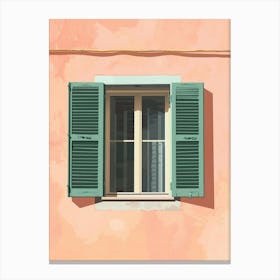 Green Shutters On A Pink Wall Canvas Print