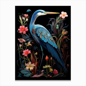 Folk Bird Illustration Great Blue Heron 3 Canvas Print