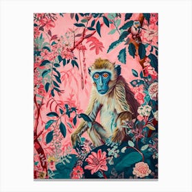 Floral Animal Painting Baboon 3 Canvas Print