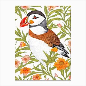Puffin William Morris Style Bird Canvas Print