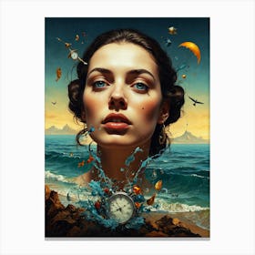 Girl With A Clock Canvas Print