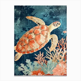 Sea Turtle Coral Textured Collage 2 Canvas Print