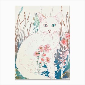 Cute Angora Cat With Flowers Illustration 3 Canvas Print