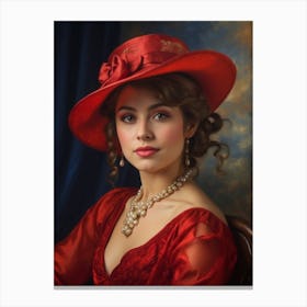 Victorian Woman In Red Hat 1 Canvas Print