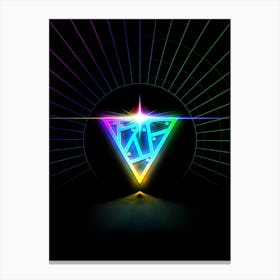 Neon Geometric Glyph in Candy Blue and Pink with Rainbow Sparkle on Black n.0279 Canvas Print