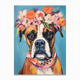 Boxer Portrait With A Flower Crown, Matisse Painting Style 2 Canvas Print