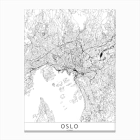 Oslo White Map Canvas Print