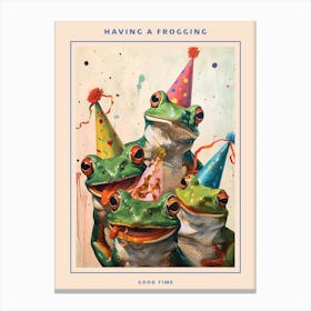 Frogs In Party Hats Painting Style 3 Poster Canvas Print