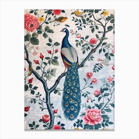 Vintage Floral Colour Peacock Wallpaper Canvas Print