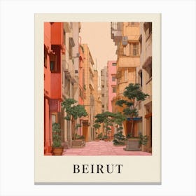 Beirut Lebanon 4 Vintage Pink Travel Illustration Poster Canvas Print