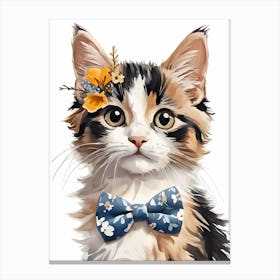 Calico Kitten Wall Art Print With Floral Crown Girls Bedroom Decor (30)  Canvas Print
