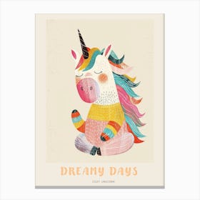 Storybook Style Unicorn In A Rainbow Knitted Jumper Poster Canvas Print