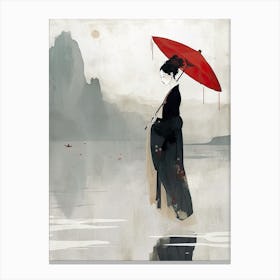 Chinese Woman With Red Umbrella Canvas Print