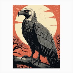 Vintage Bird Linocut Vulture 2 Canvas Print