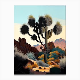 Joshua Tree In Mountain Foothill Vintage Botanical Line Drawing  (1) Canvas Print