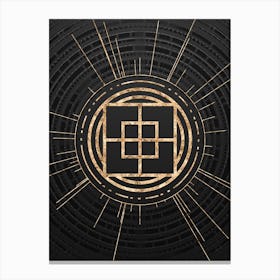 Geometric Glyph Symbol in Gold with Radial Array Lines on Dark Gray n.0049 Canvas Print