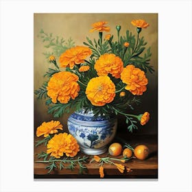 Oranges In A Blue Vase Canvas Print
