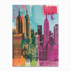 Manhattan Skyline New York Colourful Silkscreen Illustration 4 Canvas Print