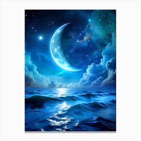 Moon And Stars In The Sky Canvas Print