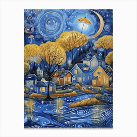 Night In The Village 1 Canvas Print