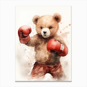 Boxing Teddy Bear Painting Watercolour 1 Canvas Print