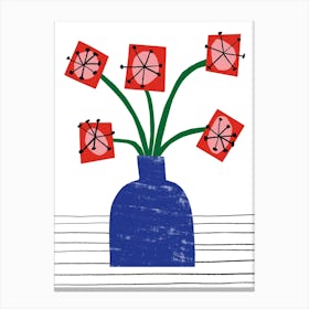 Square Flowers In A Blue Vase Canvas Print