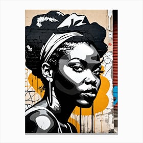 Vintage Graffiti Mural Of Beautiful Black Woman 6 Canvas Print