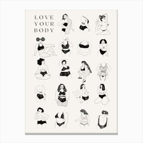 Love Your Body Poster in Black & White Canvas Print