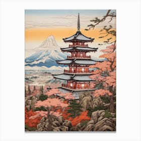 Chureito Pagoda In Yamanashi, Ukiyo E Drawing 3 Canvas Print