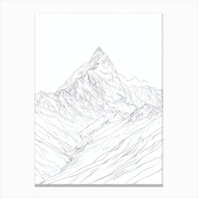 Kangchenjunga Nepal India Line Drawing 3 Canvas Print